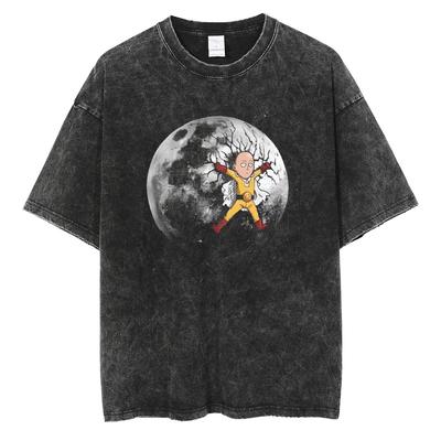 Anime ONE PUNCH MAN Saitama Funny Graphic Printed T Shirt Men Women Washed Cotton Tshirts Plus Size Tee Harajuku Male T-shirt