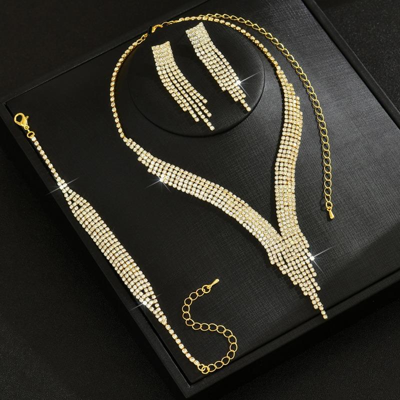 Gioielli: Set di Gioielli Completo con Collana, Orecchini, Bracciale, Anello Super Scintillante con Frange di Diamanti Set di Gioielli da Sposa