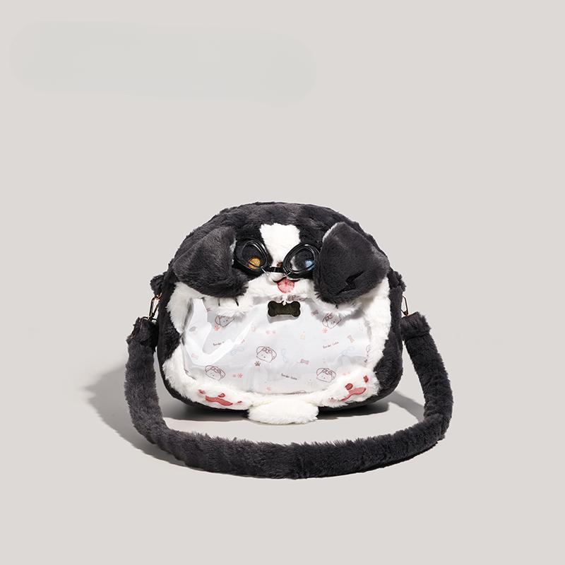 Cute Plush Edge Shepherd Puppy Bag Campus Transparent Backpack Cartoon Fur Backpack