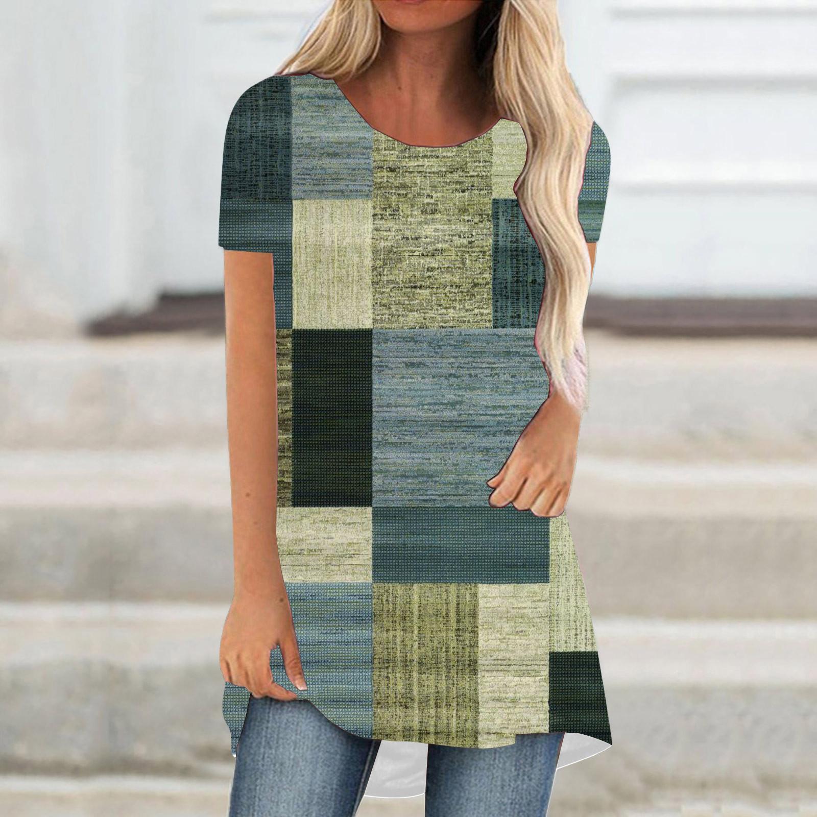 

Модные футболки в стиле пэчворк с цветным блоком и 3D-принтом для женщин, футболки с коротким рукавом, уличная одежда, большие туники, топы Y2K, футболки, женская одежда 8XL