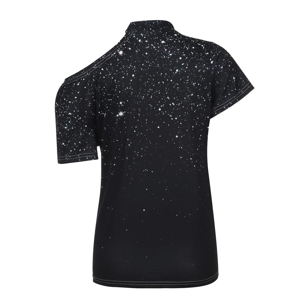 Women's Fashion Tie-dyed Print Loose Shoulder Casual Short Sleeve Casual Top