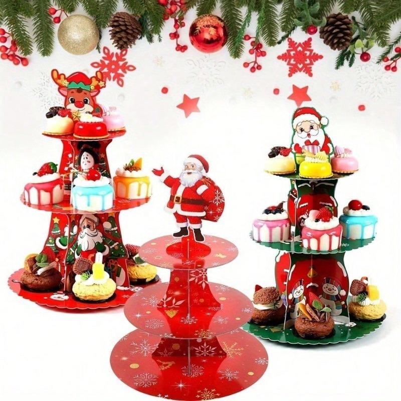 Christmas Cupcake Stand for Holiday Parties Cupcake Holder 3 Tier Dessert Tower Tray for Donut Candy Treat Dessert Pastry Cookie