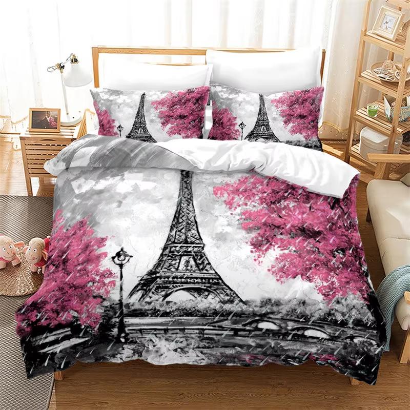 Eiffel Tower Duvet Cover Set Paris Twin Full Queen King Bedding Set For Girl Women Couple Room Romantic Theme Comforter Cover