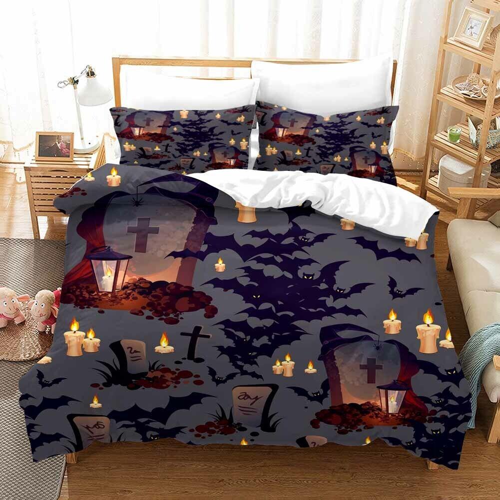 Comforter Halloween Bedding Set Cartoon Pumpkin Twin Queen Microfiber Horror Theme Comforter For Girls Boys Room Decor