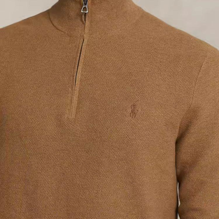 Polo Ralph Lauren FW23 Solid Color Half-Zip Long Sleeve Knit Sweater Men sweater Brown MNPOSWE16821697-200