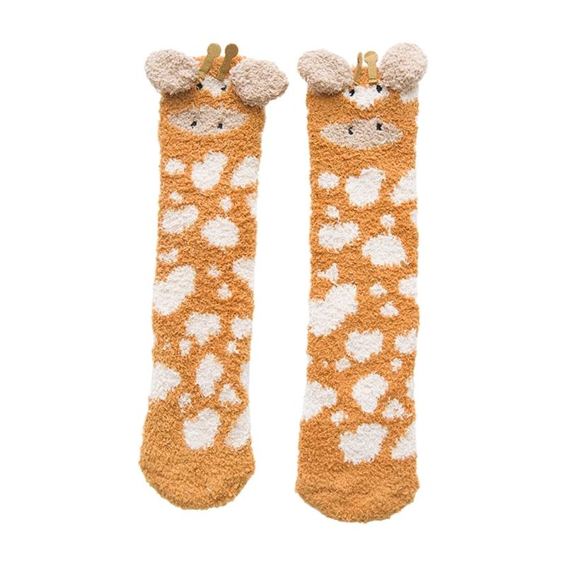 Fuzzy Socks for Women Girls Winter Warm Coral Fleece Floor Socks Cute Cartoon Animal Furry Bed Socks for Home Sleeping