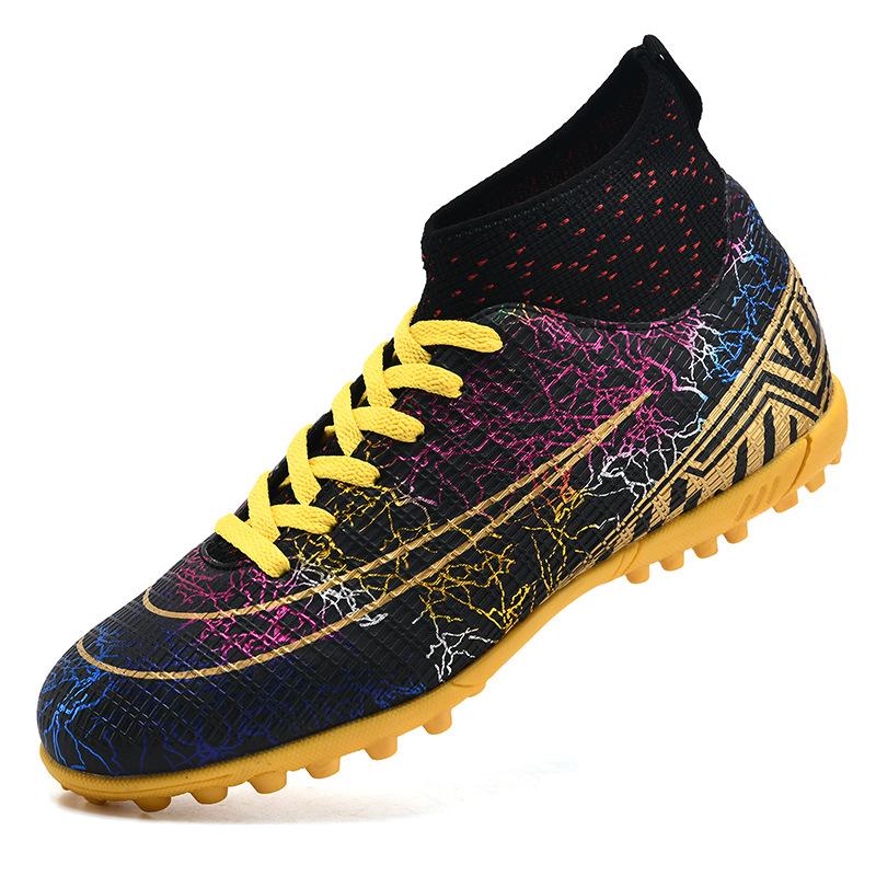 Football Shoes High-Top Tf Broken Nails Artificial Turf Ag Nails Leather Feet Boys And Girls Adolescent Students Training