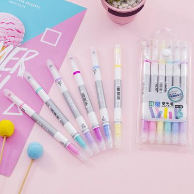 6Pcs Highlighter Pen Erasable Double-Ended Fluorescent Marker Pen Quick-Dry Non-Smudge Ink Pen for Notes And Study Revision Eye Protection