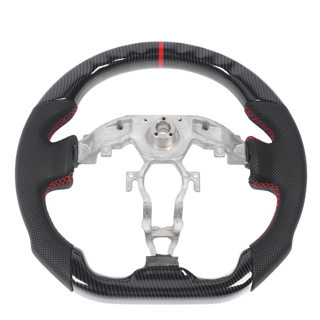 Hydro Dip Steering Wheel Carbon Fiber Look Flat Bottom Perforated Leather Hand Grips for 370z 2009 to 2020