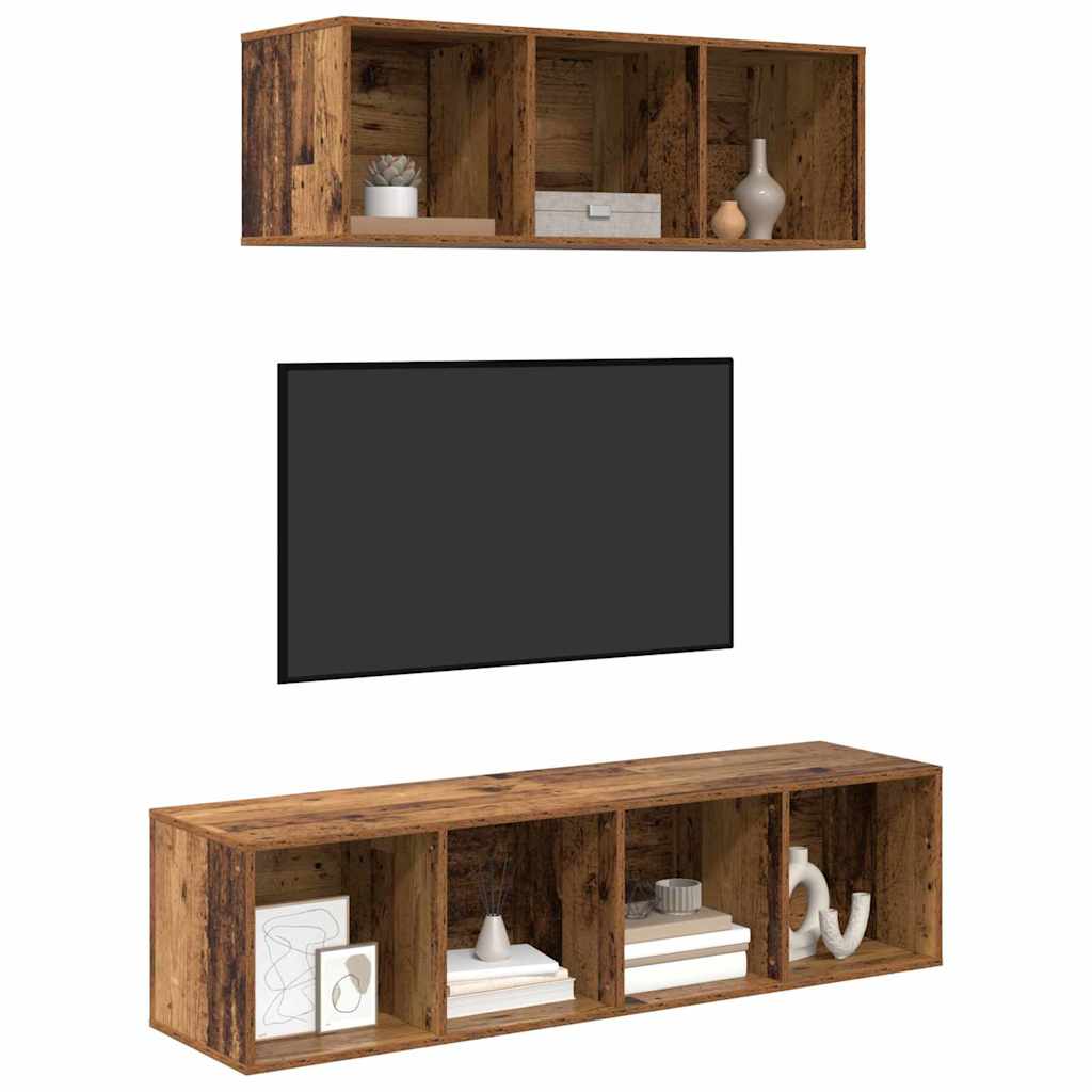 Wall Mounted TV Cabinet Set 2 pcs Reclaimed Wood Effect Particleboard
