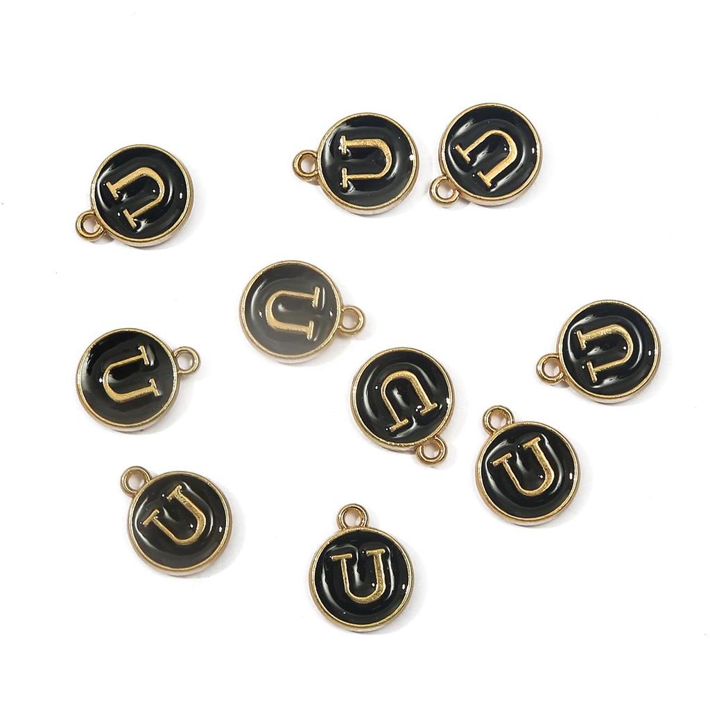 10Pcs 12x2.5mm Alphabet Double Face Charms Pendant Beads for Jewelry DIY Findings