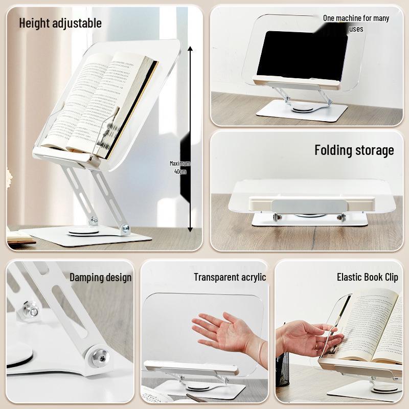 Rotating Transparent Acrylic Desktop Stand: Book, Music, Tablet Holder