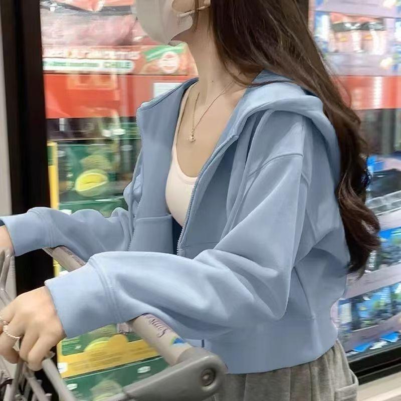 Korean Style Women's Hooded Cardigan Sweatshirt - Autumn & Winter, Loose Fit, Zipper, Lazy Style