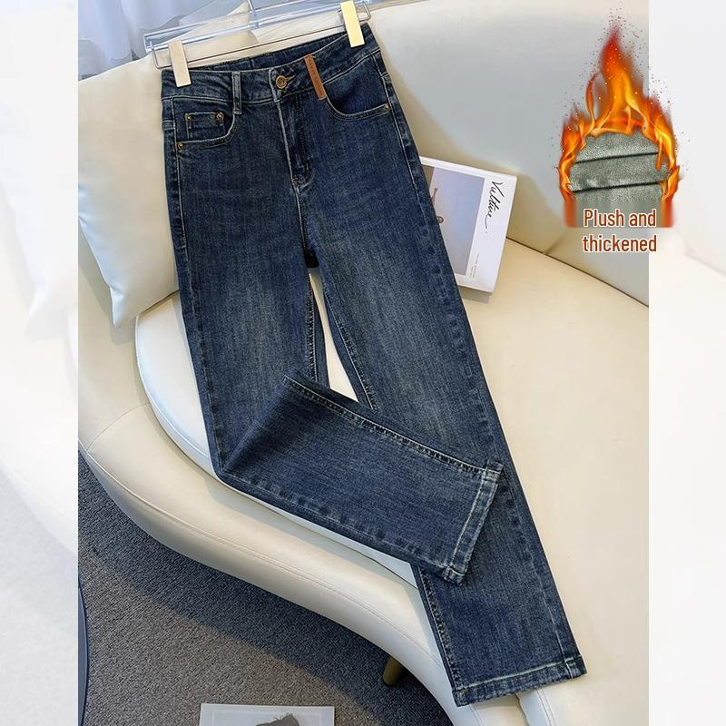 

Women s Fleece-Lined Slimming Cigarette Jeans – Petite Retro Nine-Point Pants for Autumn/Winter 2024 26/S for 85-95 jin