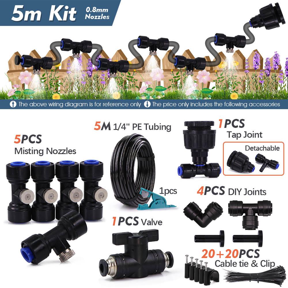 

1/4 Multifunctional Sprayer Kit 0.8mm Fine Misting Cooling System 4/6mm PE Hose Kit Garden Plants Fogging Watering Irrigation