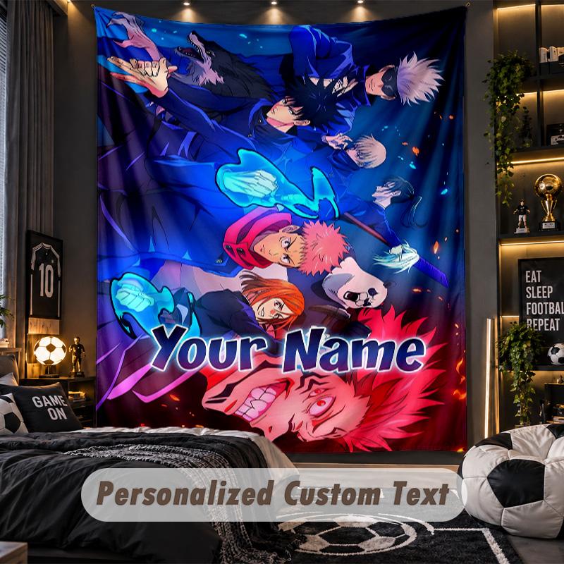 Personalized Wall Tapestry,Jujutsu Kaisen Custom Printed Name, Fabric Wall Art For Indoor Room Backdrop