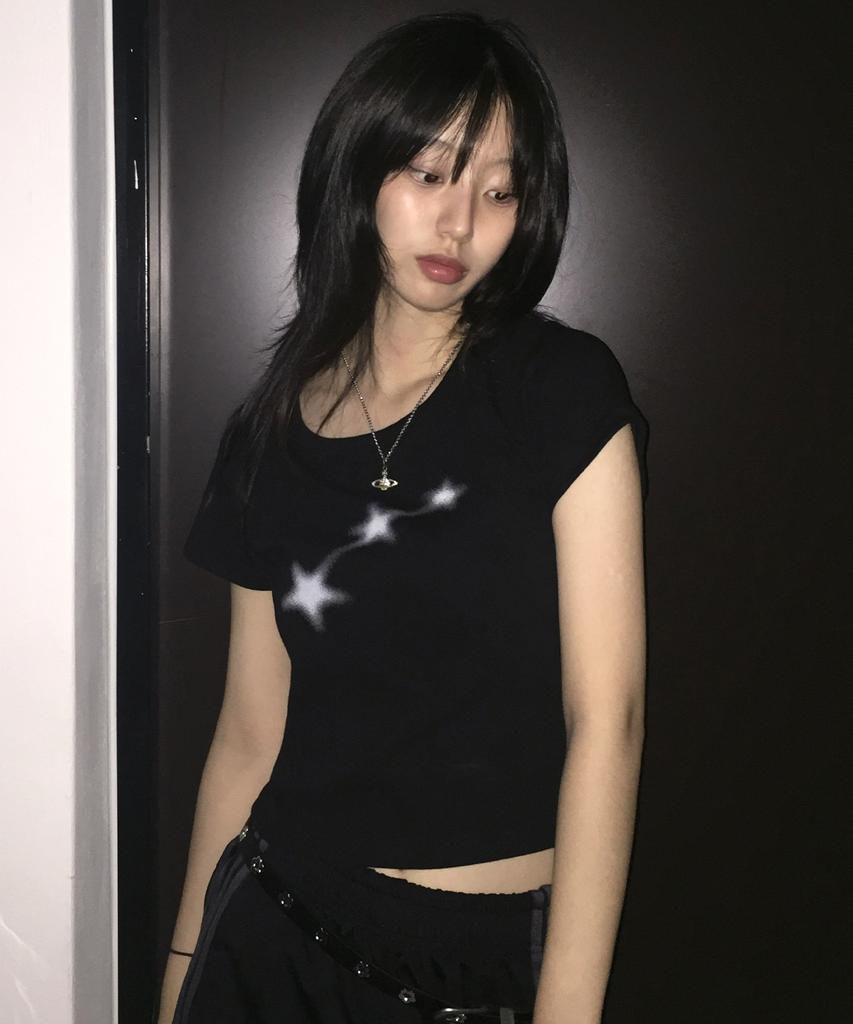 CHICKS Mini Starlight Crop Slim Fit Short Sleeve T-Shirt Black