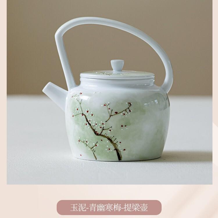

120ml Hand-painted Plum Blossom Lifting Handle Teapot Japanese Tea Infuser Pot Tea Maker Kettle With Ball Hole Tea Items Gift