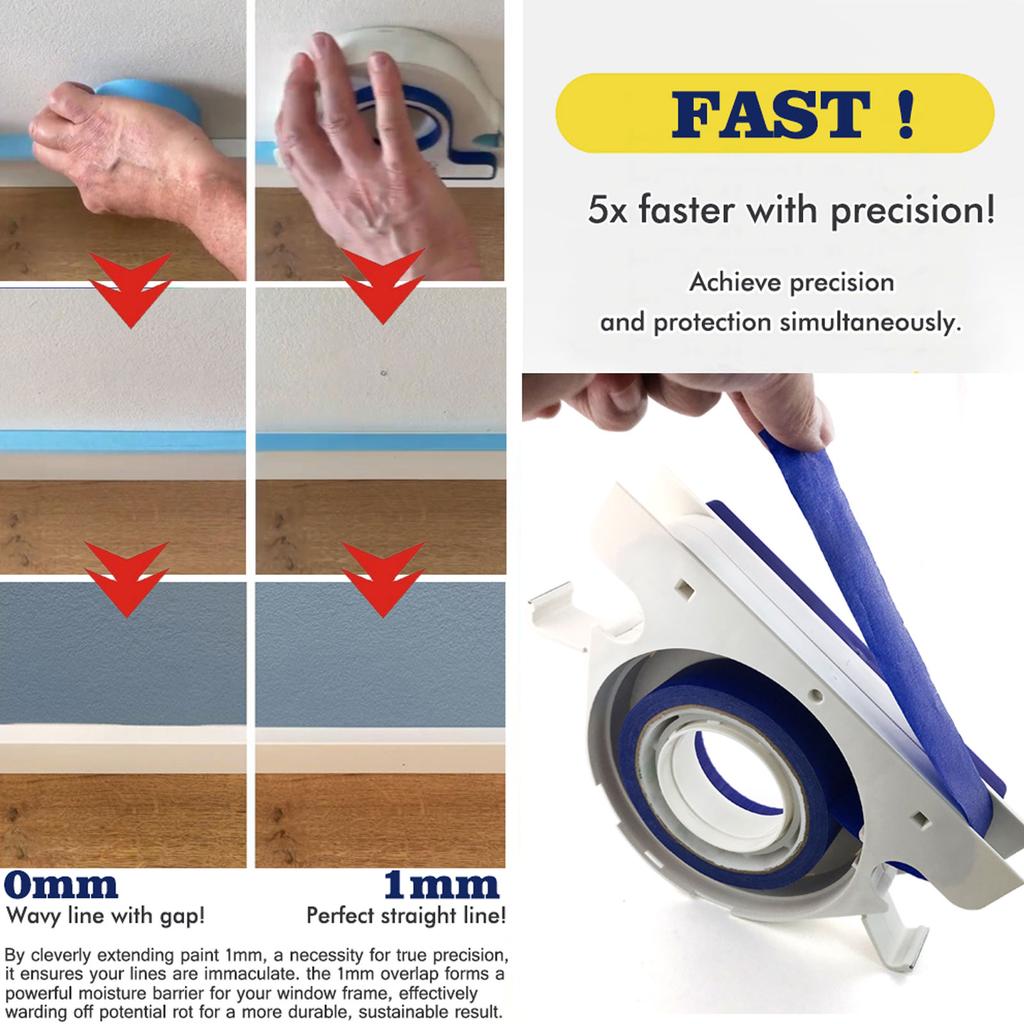 Masking Tape Applicator and 25mm Wide White Sticker Roll Covering Paint Tape Dispenser Cutter for Trim Window Door Frame