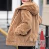 Plush Faux Rabbit Hooded Pocket Jacket For Women's Loose Plush Long Sleeved Women's Top