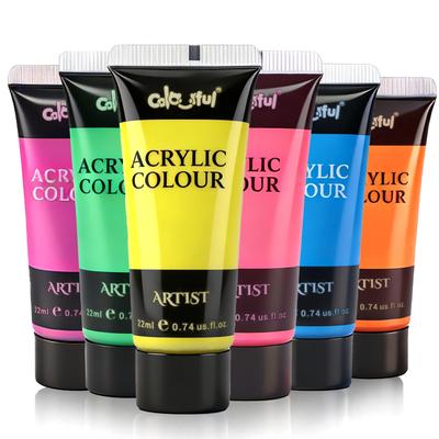 6-Color 22ML Fluorescent Acrylic Paints for Eye-Catching Hand and Wall Painting