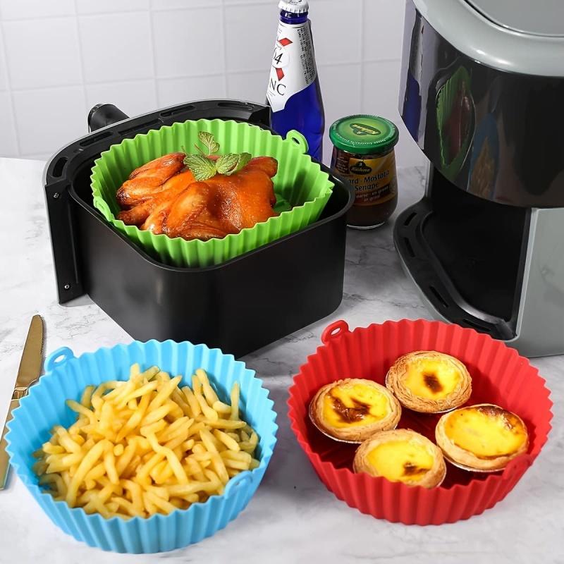 Air Fryer Silicone Liners Air Fryer Silicone Pot Reusable Baking Tray Pizza Chicken Food Safe Non Stick Air Fryer Basket