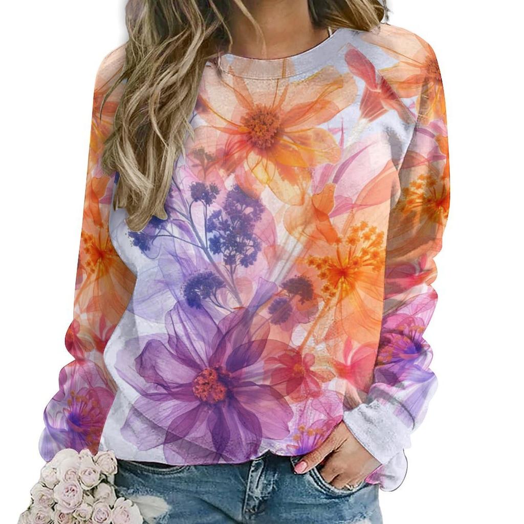 Floral Flower Pattern 3D Print Sweatshirts Women New Casual O-Neck Hoodies Streetwear Y2k Pullovers Harajuku Tops Woman Clothing