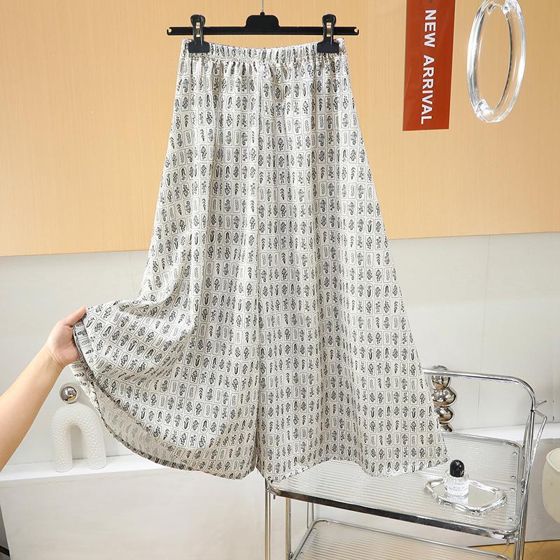 Cool cotton culottes, wide-leg pants, loose and drape, walking pants for home wear, thin legs, floral big swing a-word long skirt