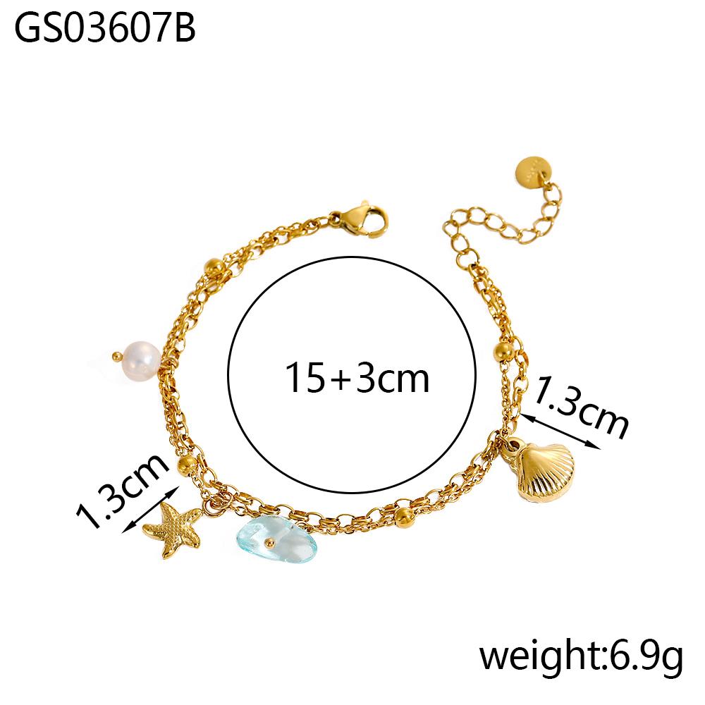 CARLIDANA Ocean Trendy Gold Plated Stainless Steel Fish Starfish Shell Open Ring Link chain Cord Necklace Bracelet Earrings Set