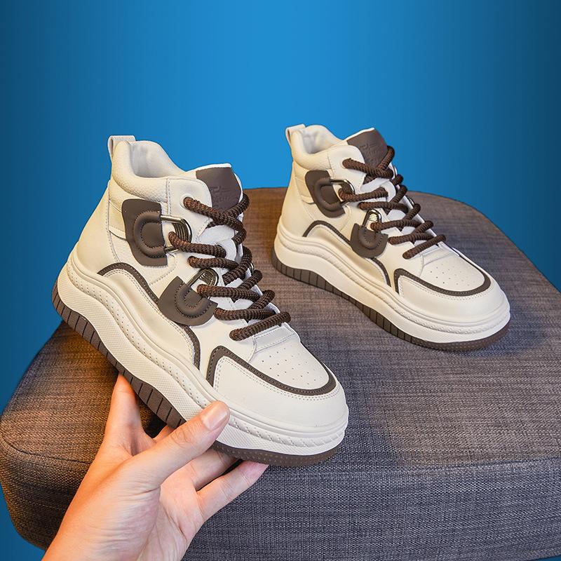 Leather Little White Shoes Women's 2025 Autumn and Winter New Platform Shoes Children's Casual Versatile Sports Shoes High-top Board Shoes Tide