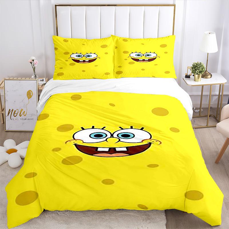 Spongebob Squarepants Print 3Pcs Bedding Setduvet Cover With 2 Bedropillowcase Home Birthday Gift