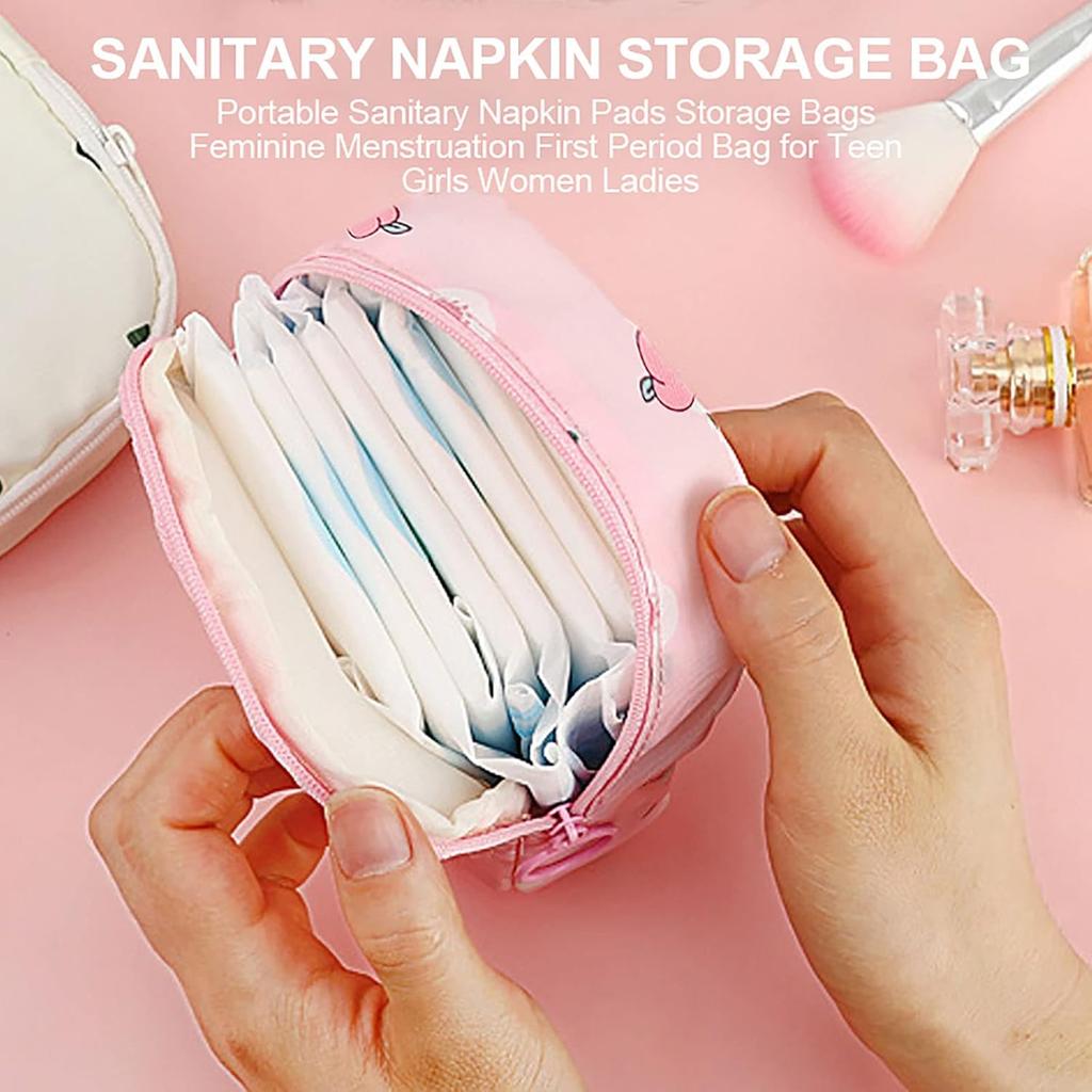 Cute Cartoon Sanitary Pad Organizer Bag for Women Girls Travel Toiletry Storage Waterproof Discrete Carry Case Cosmetic Bag