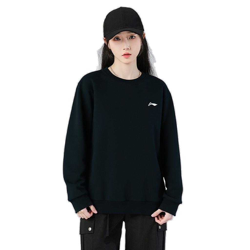 Li Ning Thick Round Neck Loose Pullover Cultural Shirt Warm Fleece Sweatshirt Men Sweatshirt AWDVP89-1