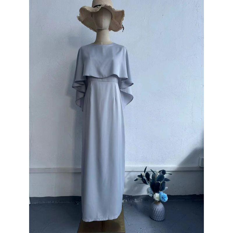 

Европейское и американское новое однотонное атласное платье-шаль с рукавами-летучая мышь, темпераментное, облегающее талию, платье-шаль с круглым вырезом Light blue S