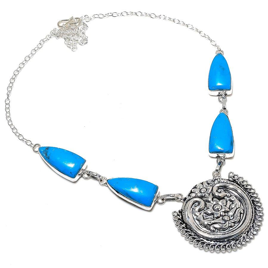 

Sleeping Turquoise Handmade 925 Sterling Silver Jewelry Necklace 18 D6o61