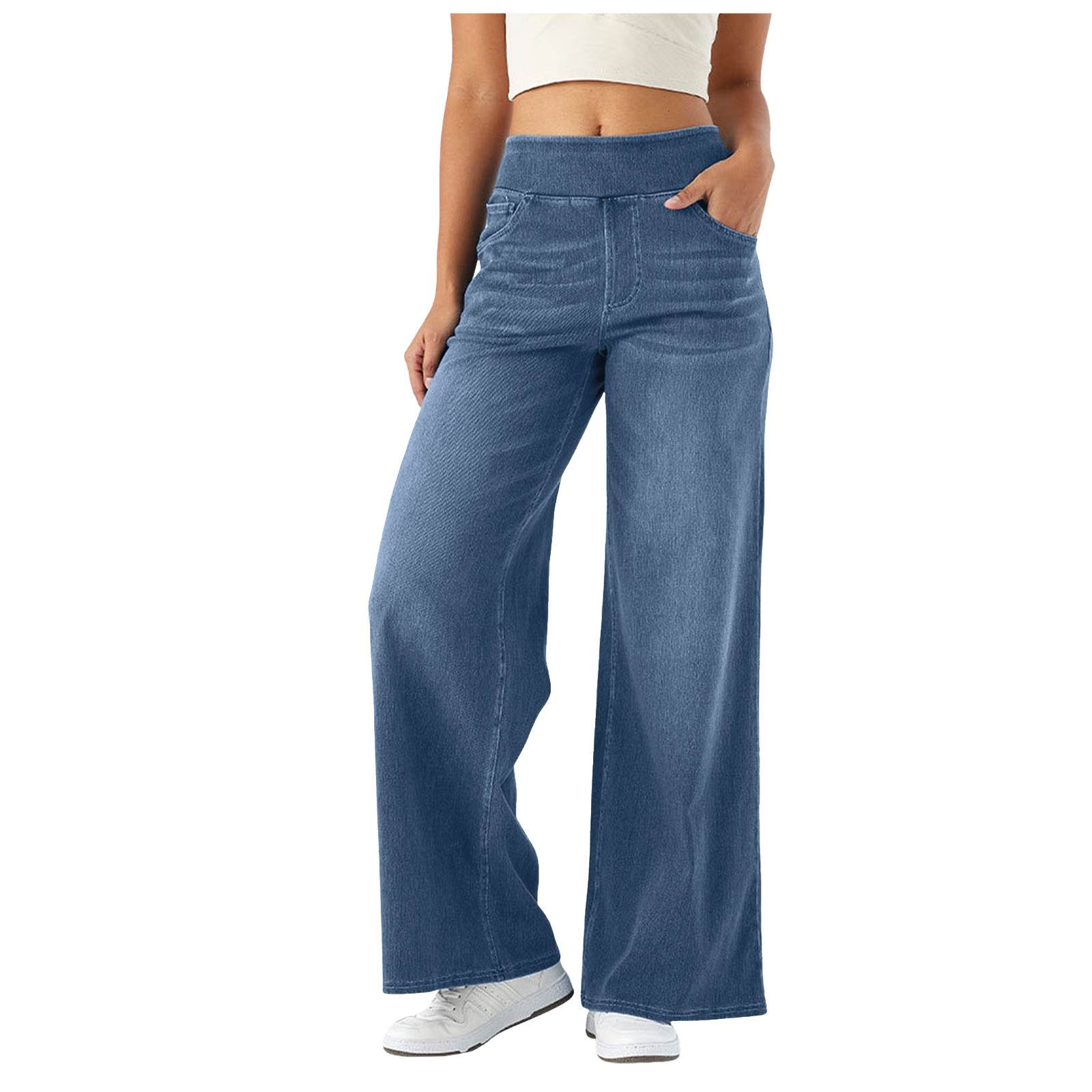 

Women s Casual Baggy Elastic Wide Leg Jeans Elegant Slim Retro Denim Pants XL