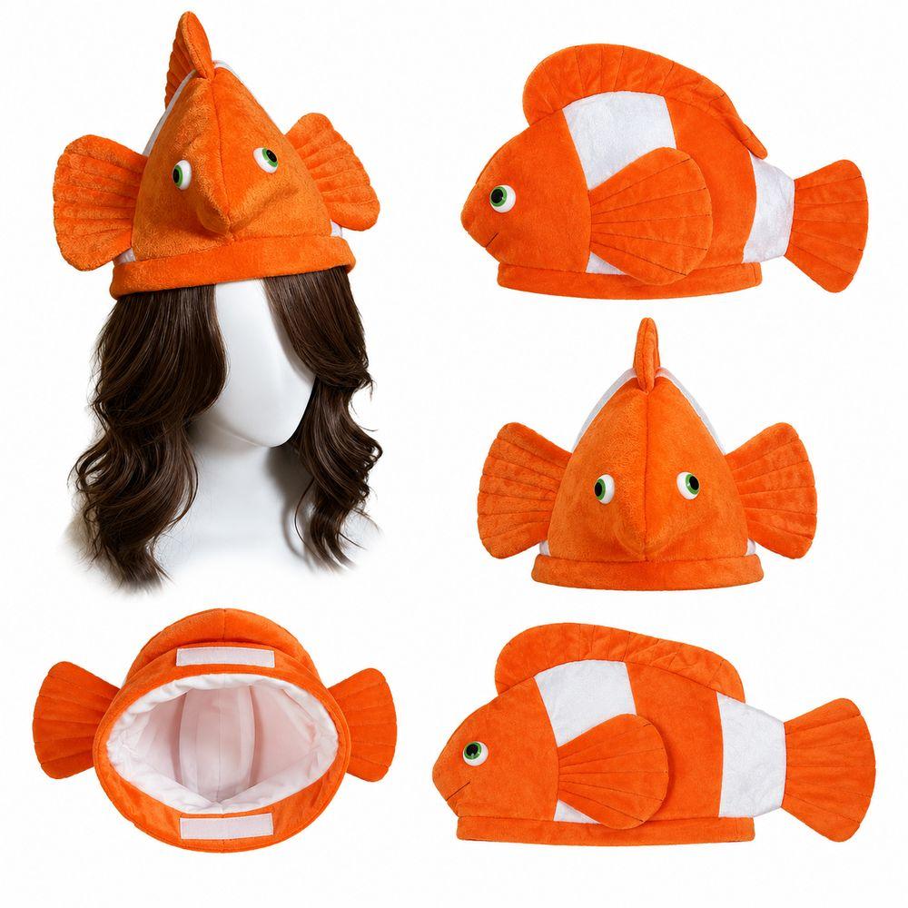 Fischförmiger Fischkostümhut Orange und Weiß Neuheitshut Mode Clownfischhut Bühnenauftritte