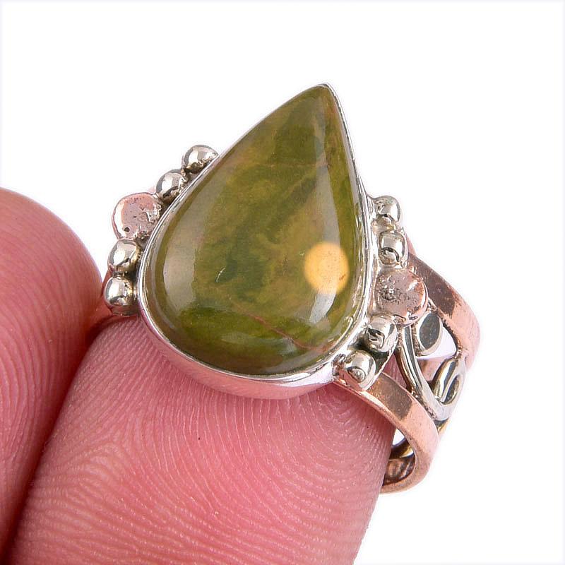 

Natural Ocean Jasper Gemstone Two Tone 925 Sterling Silver Jewelry Ring S.8 N9w66