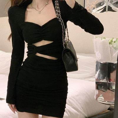 Sexy Black Bodycon Dress Office Ladies Wrap Slim Party Short Dresses Fashion Elegant Vintage Y2k Outfits