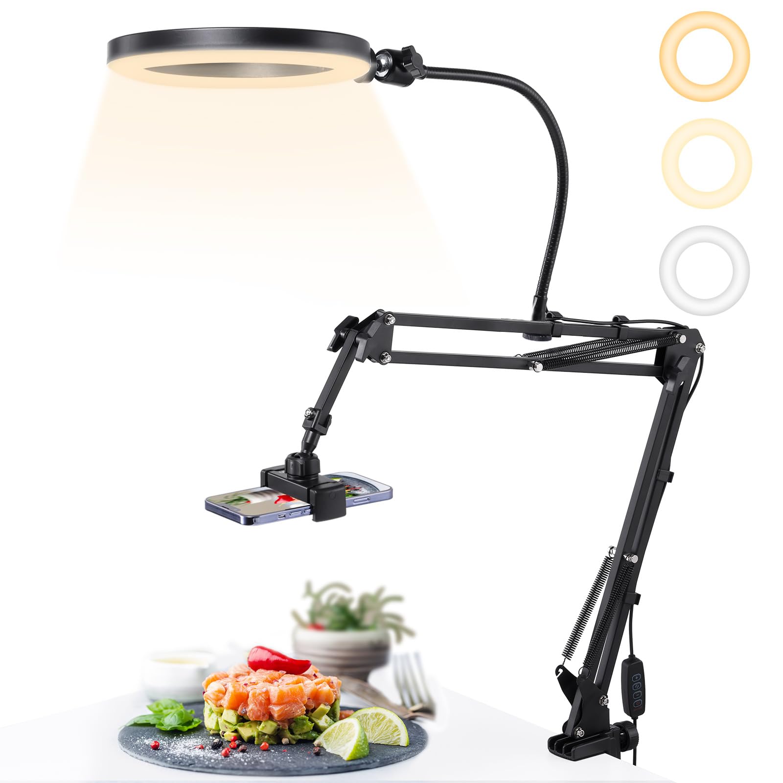 

Ulanzi Ring Light Overhead Photography Arm Type 10 Inch LED Video Light Smartphone Stand Clip Type Lighting Photography Light 3 Color Modes 10 Steps