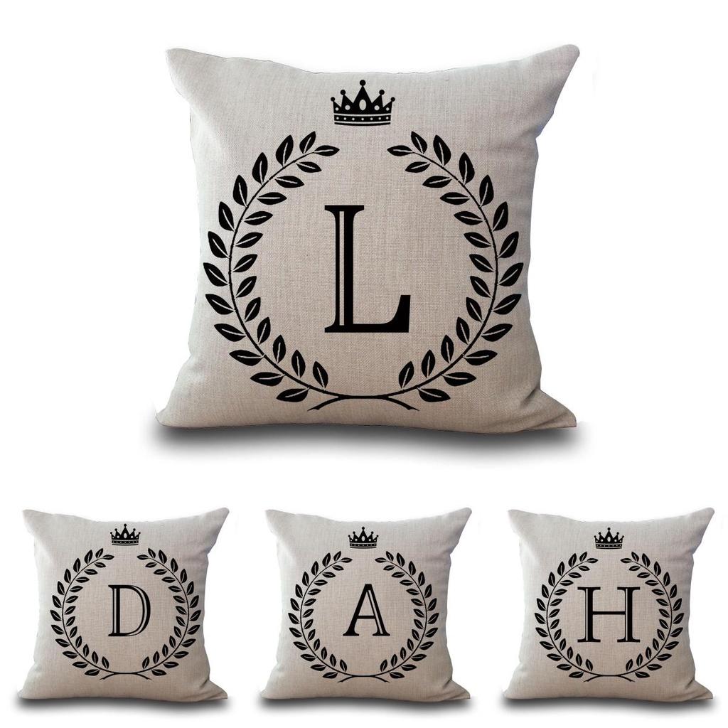Stylish 26 Letter Cotton Linen Cushion Cover Pillow Case For Home Sofa Decor 18 Inch
