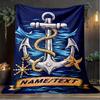 1PC Custom Name Nautical Anchor Adventure Outdooor Flannel Blankets Throw Blanket All-Season Throw Gift Bedspread for Couch, Bed, Camping Holiday Birt