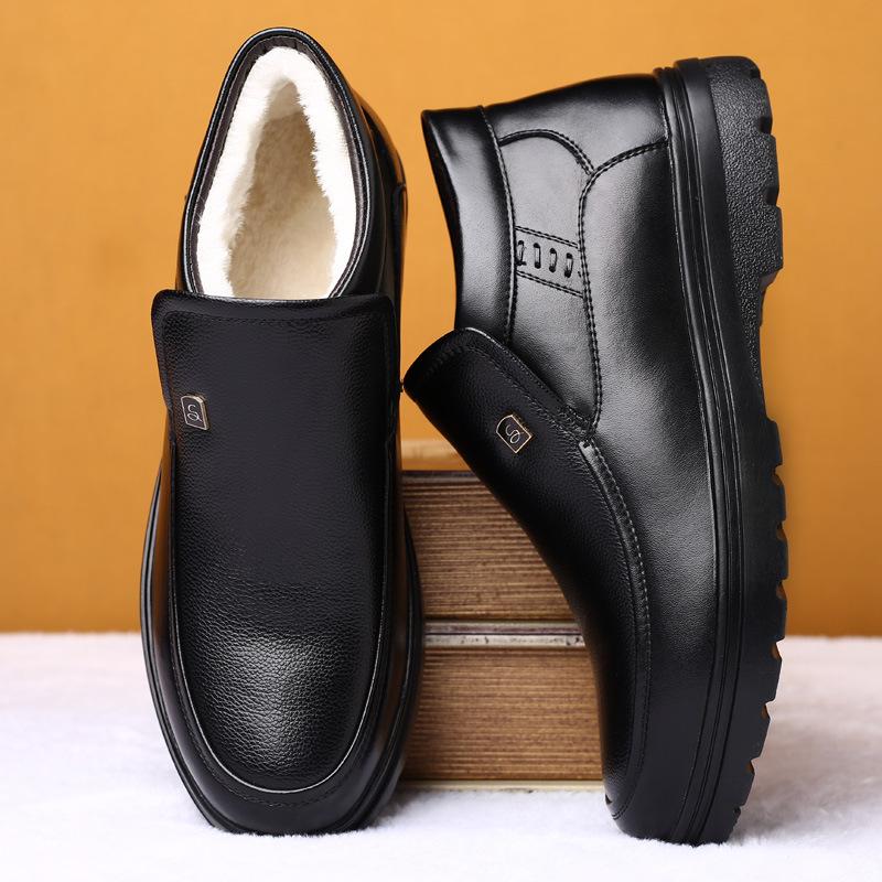 Casual men's shoes winter velvet business cotton shoes shoes warm leather soft-soled cotton shoes