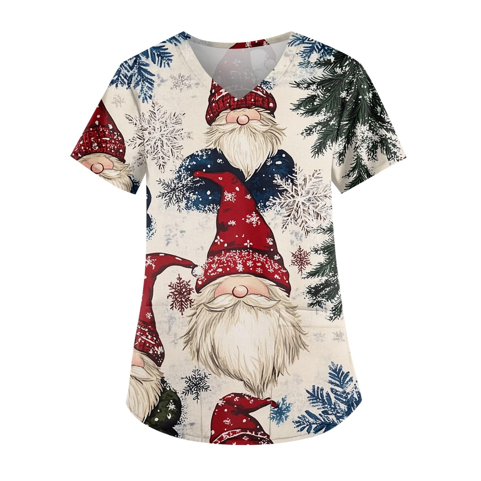 Женская мода V-образный вырез короткий рукав рабочая одежда с карманом рождественский — фото 7