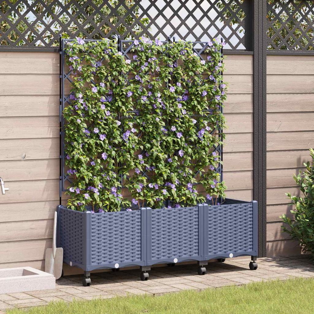 Planters with Trellis and Wheels 3 Pieces Gray PP