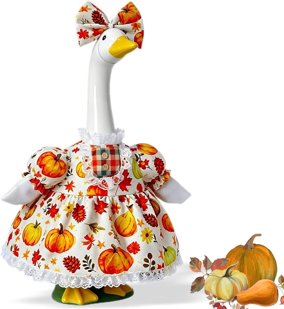 Fall Scarecrow Goose Outfit for 23 Inch Lawn Statue: Autumn Porch Decor with Straw Hat Shirt Pants - Seasonal Yard Decoration Accessories