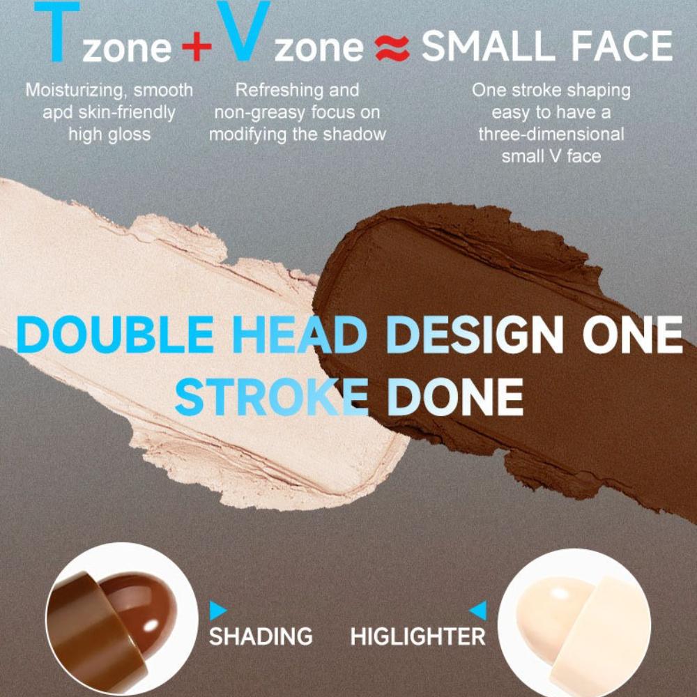 2v1 Oboustranná konturovací tyčinka Krémová konturovací a rozjasňující tyčinka pro modelování obličeje, Korektor, Definice V-tvaru, Dlouhotrvající make-up