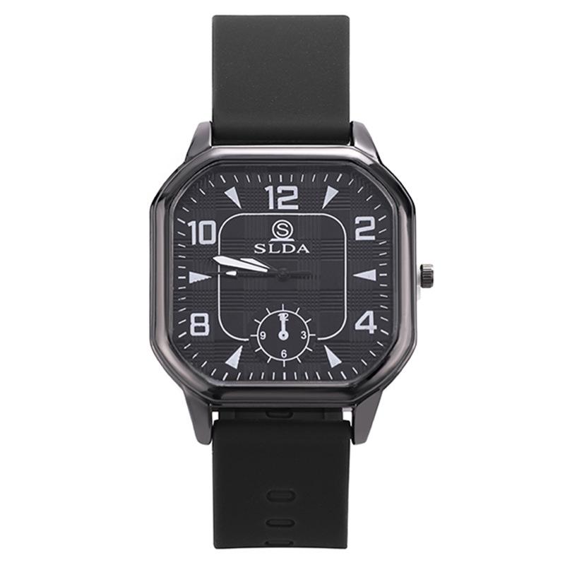 Trendy Retro Men's Leather Strap Quartz Watch - Square Case Fashion Student Wristwatch