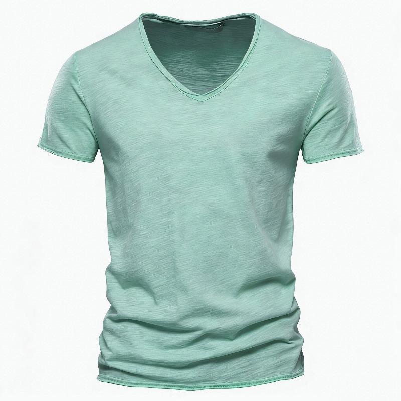 Summer men's new solid color V-neck short-sleeved T-shirt  men's fashion
