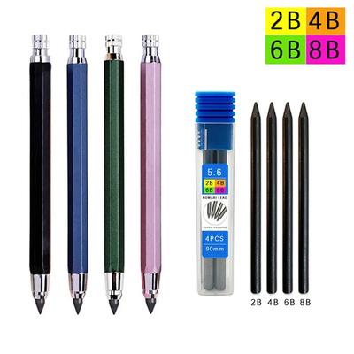 5,6 mm Metall-Zeichenstift mit 2B 4B 6B 8B Minenset Professioneller Kunstskizzen-Druckbleistift Kawaii Schreibwaren(1 Bleistift + 1 Mine)